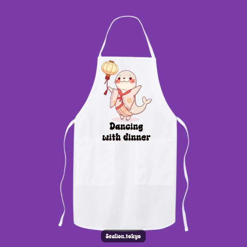 Funny Sealion Kimono Apron: Chef Dancer with Lantern, Elegant Cooking Gift!