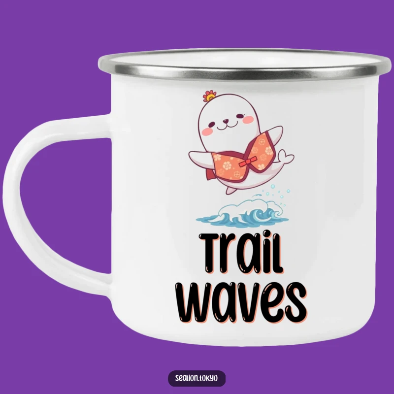 Funny Sea Lion Festive Kimono Enamel Mug: Joyful Adventure Fuel