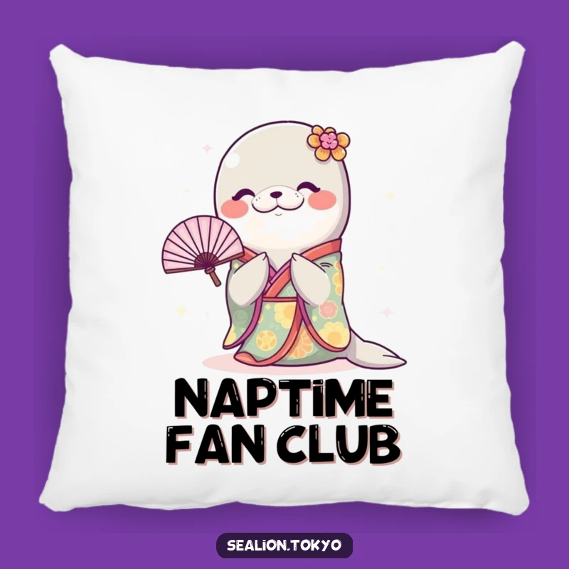 Cozy Funny Sealion Pillow: Soft Kimono Bow Cushion, Comfy Humorous Gift!