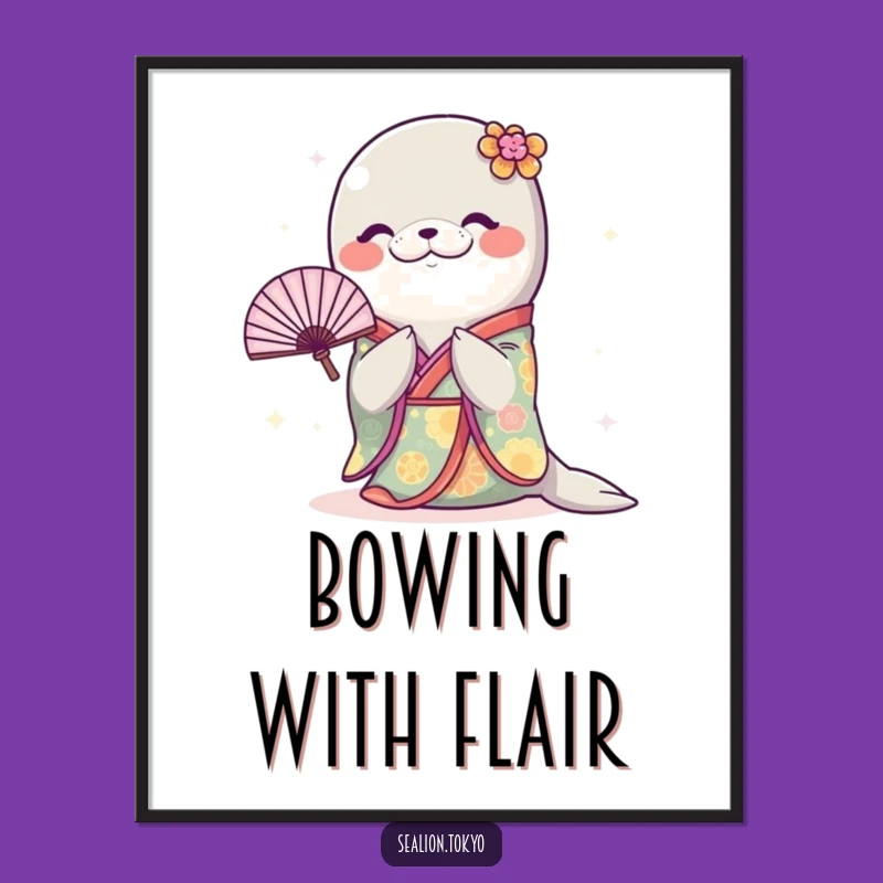 Funny Sealion Kimono Digital Art: Printable Bowing Sealion, Instant Humorous Decor!