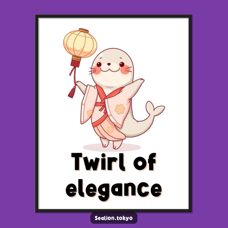 Funny Sealion Kimono Digital Art: Elegant Dancer, Graceful Print!