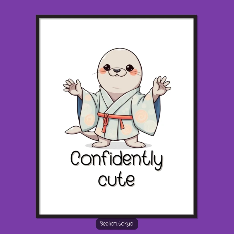 Funny Kawaii Sea Lion Kimono Art Poster: Cute Confidence for Your Walls