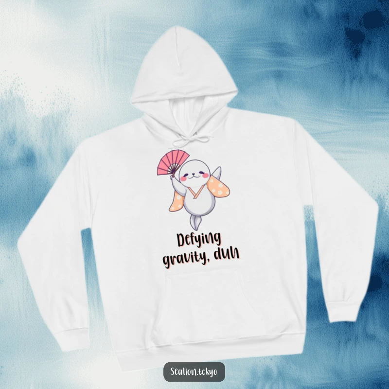 Funny Sealion Hoodie: A sealion in a bright kimono leaps energetically, fan held high, perfect for cozy fun.