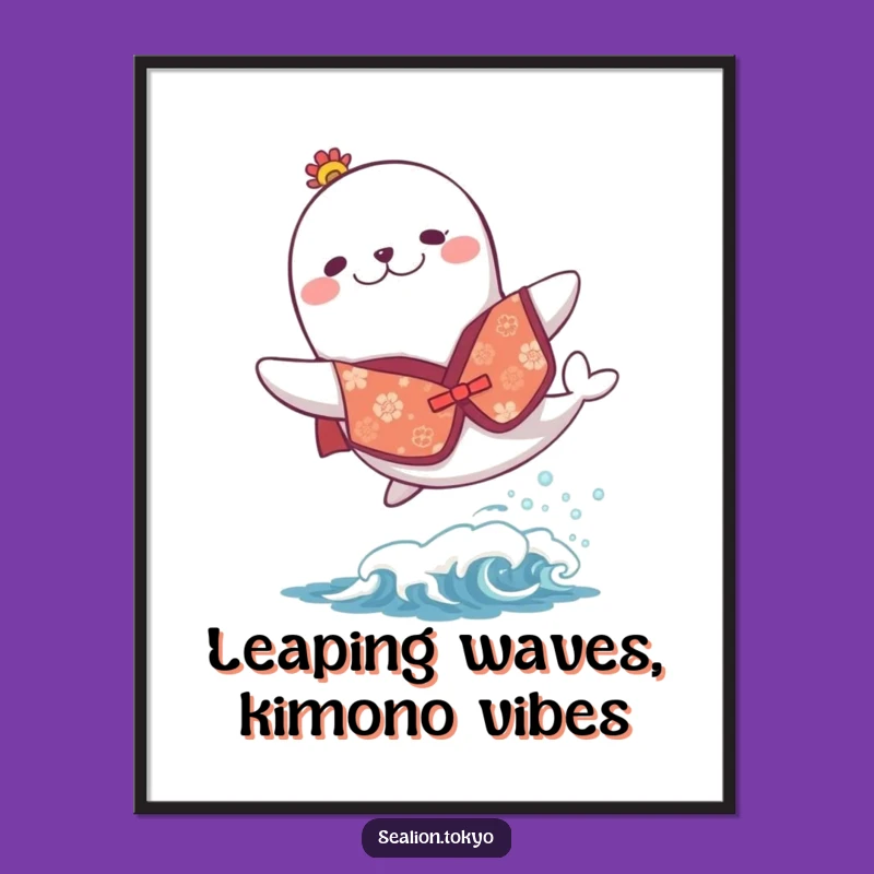 Free Printable Wall Art: Joyful Sea Lion Kimono Wave Downloadable Art