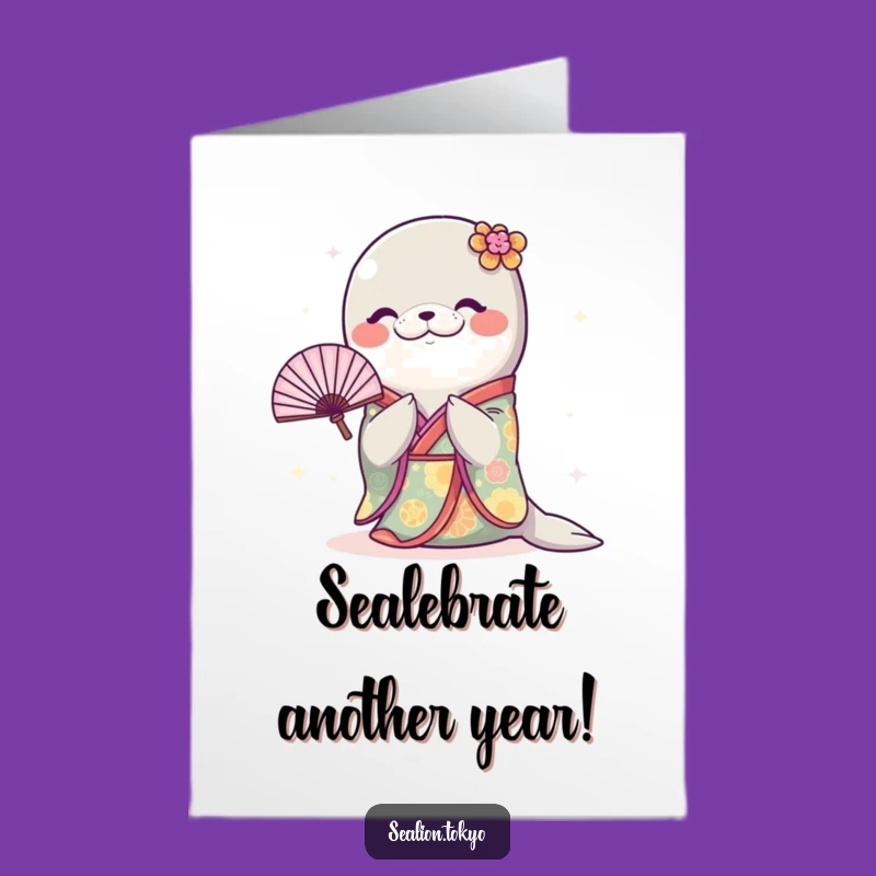 Free Printable Sealion Kimono Birthday Card: Funny Bowing Down Gift
