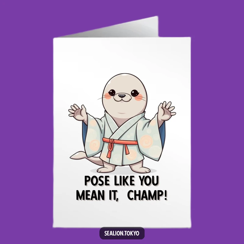 Free Printable Congrats Card: Confident Kawaii Sea Lion Kimono Style