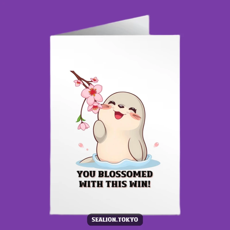 Free Printable Congrats Card: Joyful Sea Lion Blossom Celebration