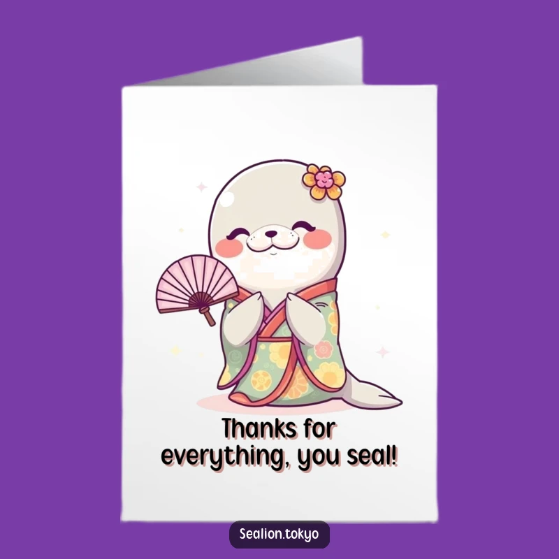 Free Printable Sealion Kimono Thank You Card: Grateful Gift