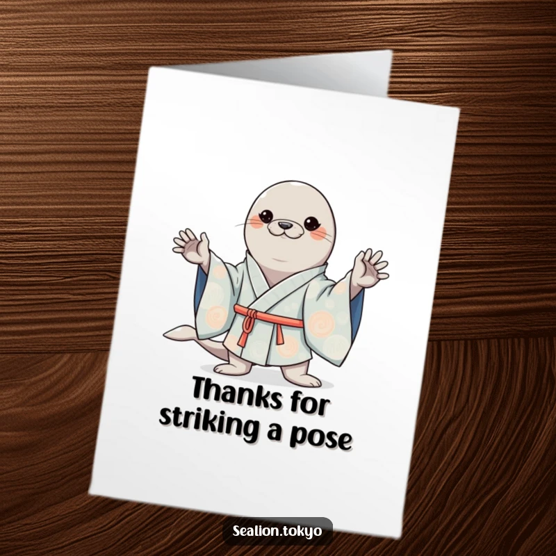 Free Printable Thank You Card: Adorable sea lion in a kimono poses with confidence