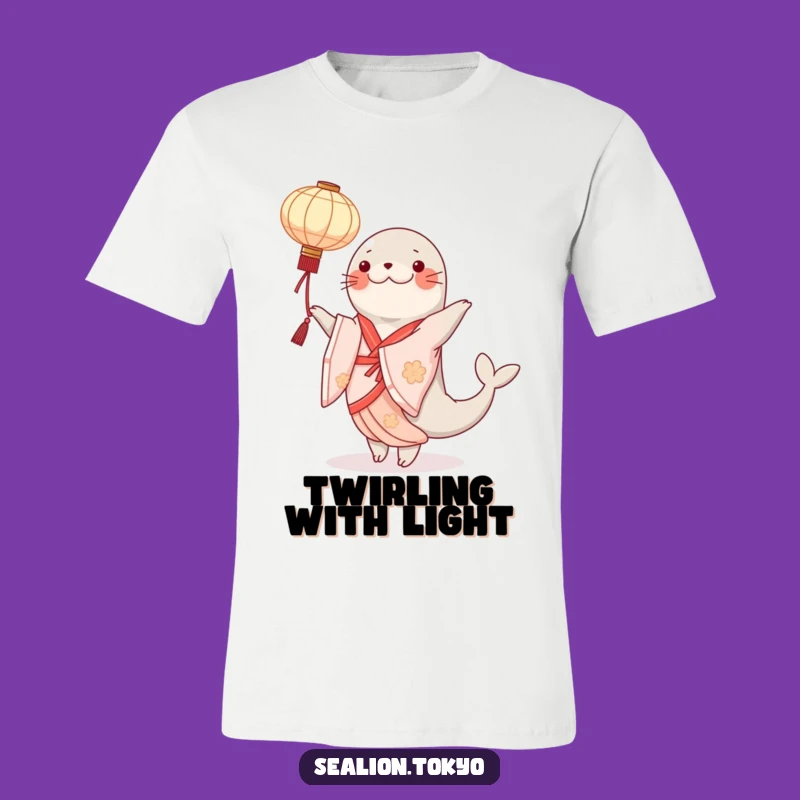 Funny Sealion Kimono T-Shirt: Elegant Dancer with Lantern, Stylish Gift!